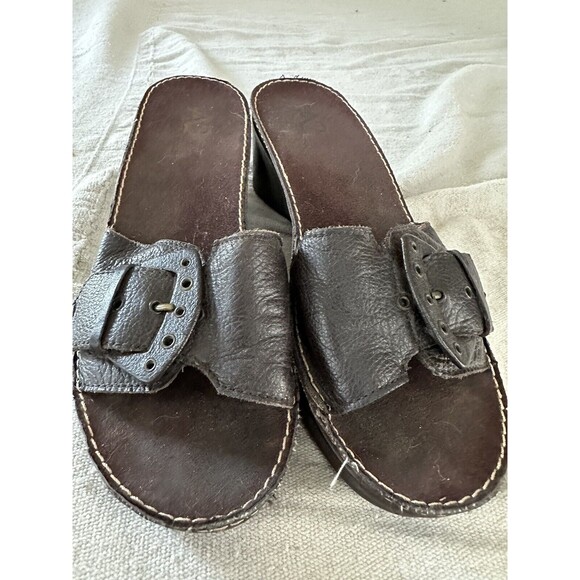 A2 Aerosoles Brown 2.75" Wedge Platform Sandal Size 7.5 Wide Leather Strap - Picture 8 of 9